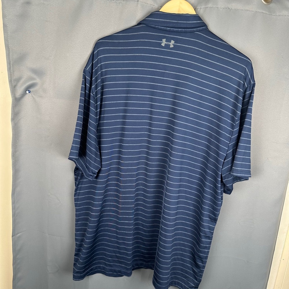 Under Armour Playoff Polo Mens 2XL Navy Blue Striped HeatGear Golf Shirt XXL - Picture 5 of 7